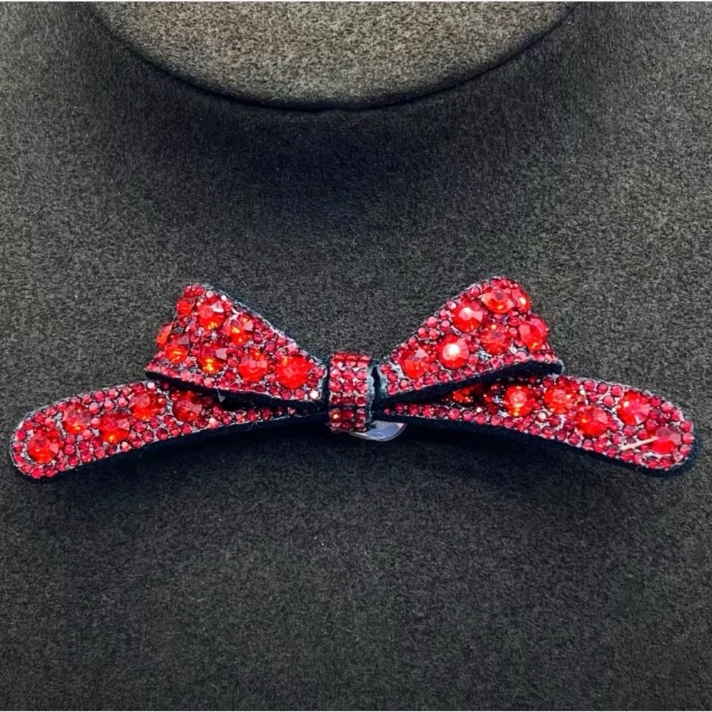 Red 3D Crystal Bowtie Brooch | Elegant & Sophisticated | New | 4.7” Sew-On